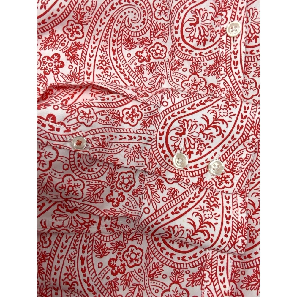 Lands' End Supima No Iron Cotton Paisley Floral Button Up Shirt Red White Sz 16 - Picture 6 of 14